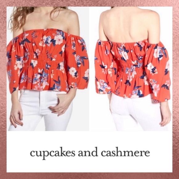 cupcakes & cashmere Tops - Cupcakes and Cashmere Red Off Shoulder Top Small S